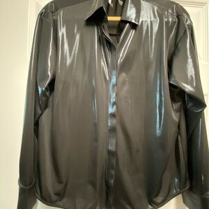 Glossy Black Button-Up Shirt